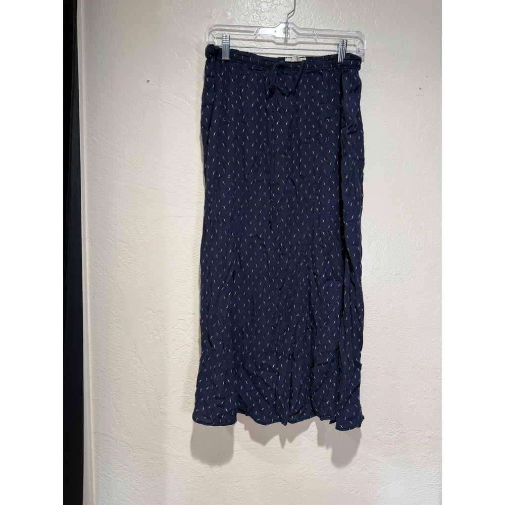 Treasure & Bond Navy Blue Dash Print Viscose Midi Skirt Large Elastic Waist Boho